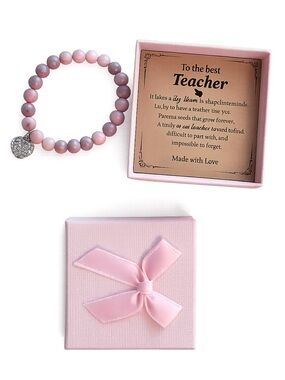 Teacher Appreciation Pink Natural Stone Bracelet Gift Set – New in Box